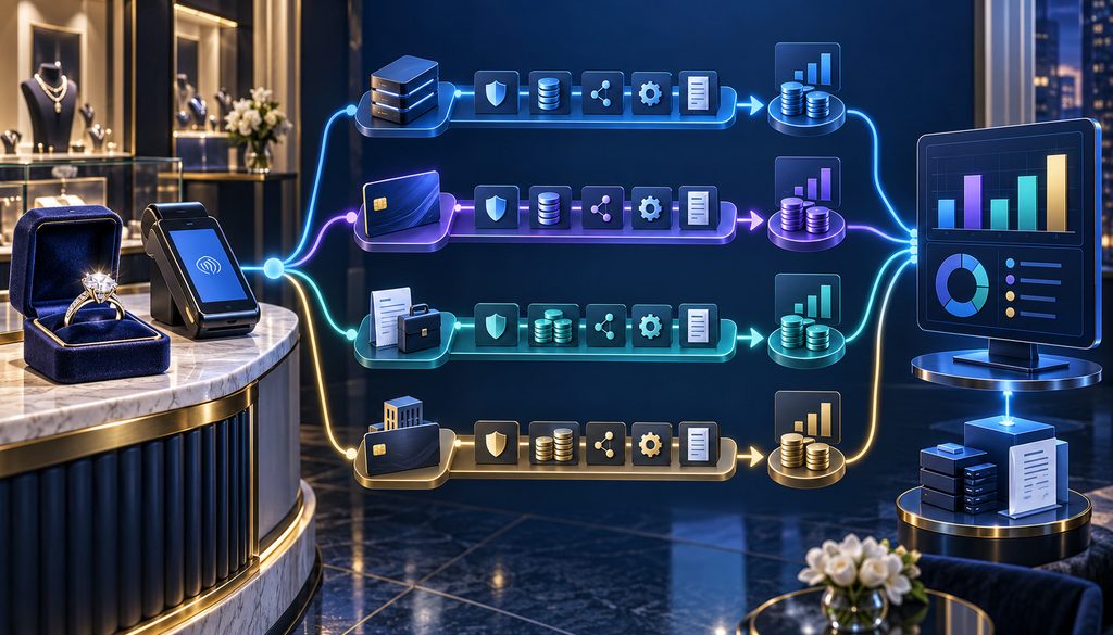 Comparison of processing costs for a $12,000 jewelry sale